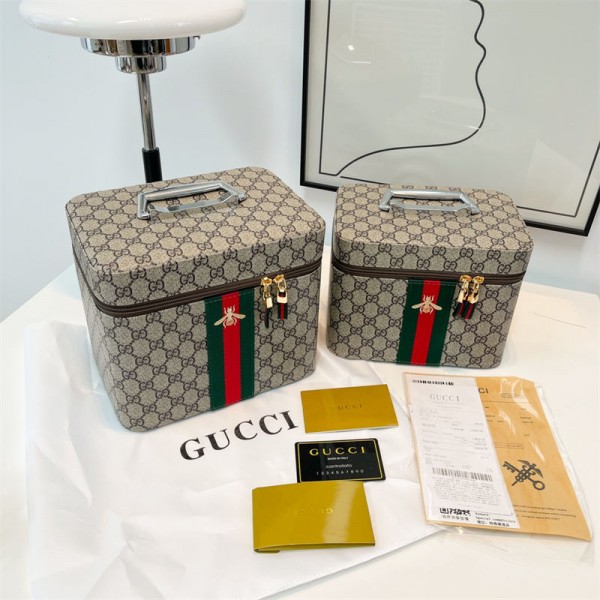 Gucci グッチ ブランド 化粧ポーチ メイクポーチ 2点セット 大容量 持ち運び 大きめ コスメポーチ 化粧ぽーち かわいい 可愛い 軽量 防水 バニティポーチ コスメぽーち こすめぽーち メイクぽーち 化粧箱SサイズとＬサイズ2点セット