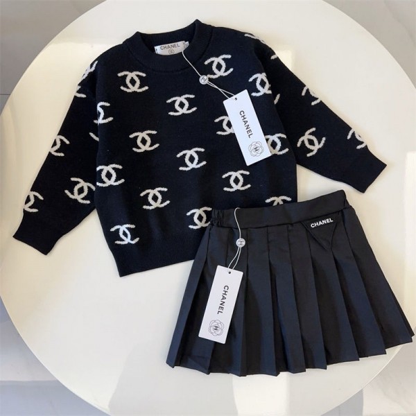 ブランド シャネル 子供服 女の子 フォーマル スーツ chanel 子供服 キッズ セットアップ 卒園 入学式 卒業式 キッズ ジュニア 小学生 セータージャケット スカート チェック柄 七五三 発表会