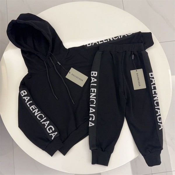 Balenciaga バレンシアガ ブランド キッズ服 春秋スウェット パンツ セットアップ 2点上下セット トレーナー プルオーバー フード付きパーカー 長袖 キッズ ジュニア 子供服 トレーニングウェア スポーツウェア 