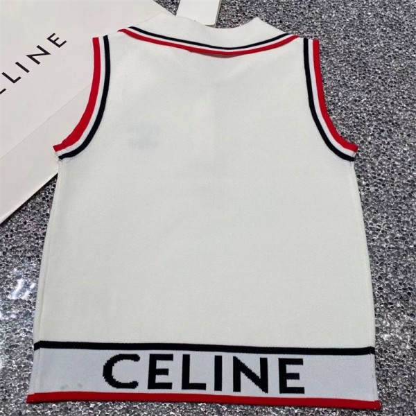 CELINE セリーヌ ブランド ニット ベスト レディース ノースリーブ カーディガン 前開き 袖なし トップス 薄手 サマーニット セーター 無地 襟付き 着痩せ カジュアル デート 普段着 春 夏 秋