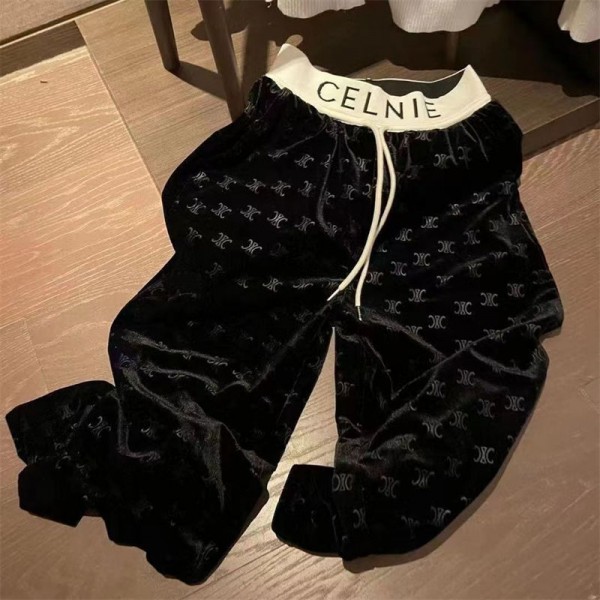 CELINE ゆったり ベロア ワイドパンツ レディース セリーヌ  ガウチョ スウェット パンツ ルーム ウェア カジュアル ボトムス ズボン 服 ワイド ロング プリーツ スカンツ イージー サイズ 丈 ベルベット キュロット スカーチョ サテン ジョガー ジャージ バギー ヨガ フレア リブ トレーニング 長ズボン おうち スエード スウェード 