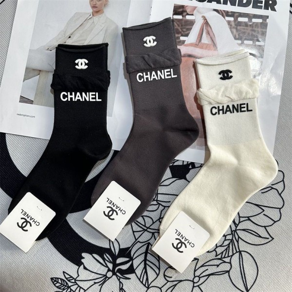 Chanel シャネル ハイブランド ソックス 綿製 ブランドミドルソックス 高品質浅口ソックス 女の子好き 韓国ブランドソックス 男女兼用 ファッション 3足セット