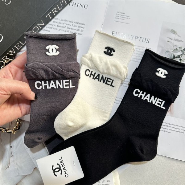 Chanel シャネル ハイブランド ソックス 綿製 ブランドミドルソックス 高品質浅口ソックス 女の子好き 韓国ブランドソックス 男女兼用 ファッション 3足セット