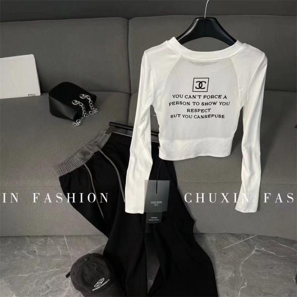 Chanel シャネル ブランドtシャツ カットソー  韓国 後ろ透ける tシャツ ブランド 服 コピー 激安屋大人の上質Tシャツ 着痩せ体型カバー 長袖ｔシャツ 春秋 インナー