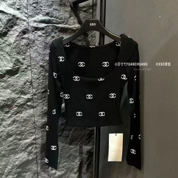 Chanel シャネル ブランド長袖tシャツ 秋tシャツ ブランド かわいい Tシャツ カットソー ストレッチ 大人の上質Tシャツ