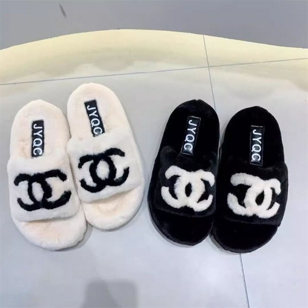 ブランド Chanel シャネル ルームシューズ 冬 フェイクファー おしゃれ ボアスリッパ レディース 厚底 滑り止め 暖かい 室内履き ふわふわ もこもこ 冷え対策 滑り止め 静音 防寒 保温 プレゼント