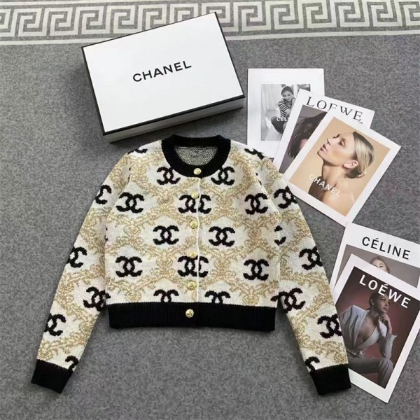 Chanel シャネル ブランド カーディガン レディース ニット  ゆったり 体型カバー 保温 暖かい レトロ 可愛い カジュアル リブ トップス アウター  厚手 通勤 秋 冬