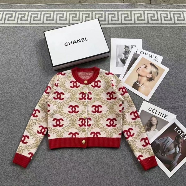 Chanel シャネル ブランド カーディガン レディース ニット  ゆったり 体型カバー 保温 暖かい レトロ 可愛い カジュアル リブ トップス アウター  厚手 通勤 秋 冬