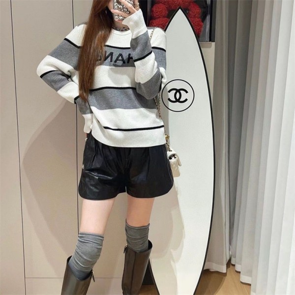 Chanel シャネル ブランド セーター レディース ニット ボーダー柄 カットソー 長袖 ゆったり おしゃれ カジュアル 可愛い 着痩せ 普段着 通勤 春 秋 冬 ファッション