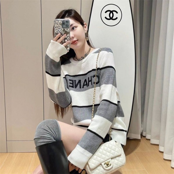 Chanel シャネル ブランド セーター レディース ニット ボーダー柄 カットソー 長袖 ゆったり おしゃれ カジュアル 可愛い 着痩せ 普段着 通勤 春 秋 冬 ファッション