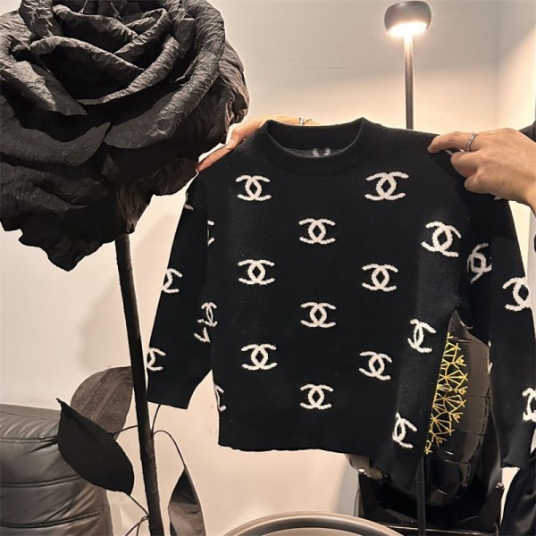 Chanel シャネル ハイブランド 子供服 セーター 男の子 女の子 ニット 長袖 クルーネック 綿 ベビー服 トップス プルオーバー シンプル 韓国 おしゃれ 秋 冬 90 - 140 cm