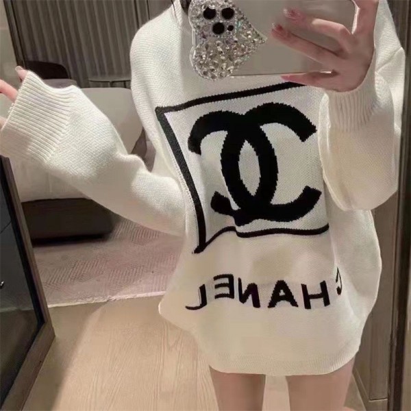 Chanel シャネルハイブランド セーター レディース ニット vネック 秋 冬 ニットセーター 長袖 ロングセーター S - 2XL 薄手 トップス ゆったり ロング 大きいサイズ チュニック キレイめ 秋冬 着痩せ おしゃれ オフィス 柔らかい 体型カバー 通勤