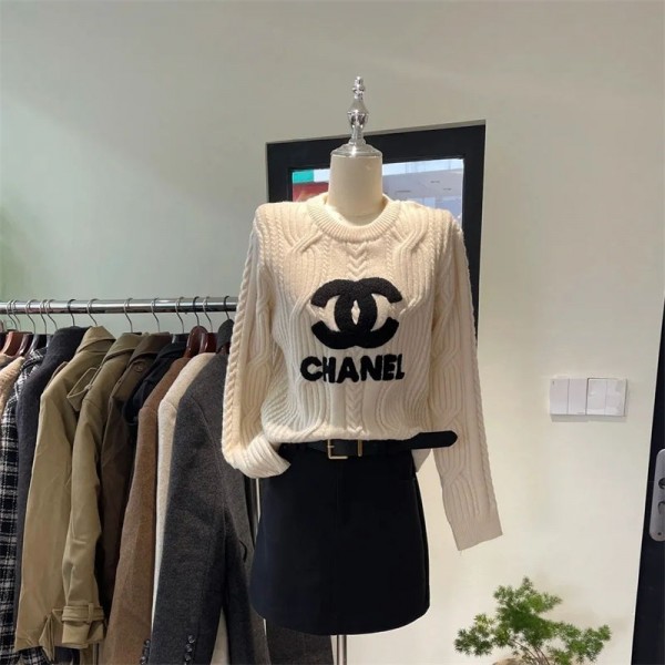 Chanel シャネルブランドニット Vネック セーター インナー レディース トップス 高伸縮 ニットソー カットソー 着痩せ 小顔 カジュアル 長袖 リブ フリーサイズ 秋 冬 春 S - L