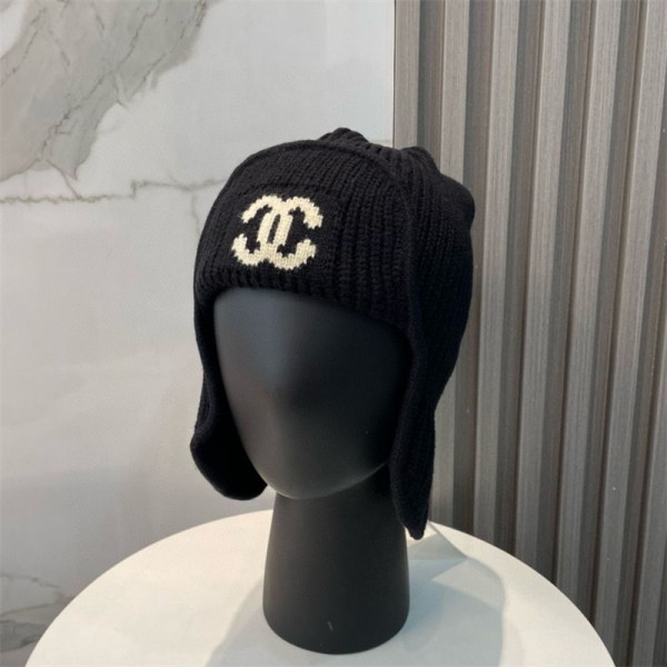 Chanel シャネルハイブランドニット帽 レディース 暖かい ニット帽子 ビーニー 帽子 耳当て付きニットキャップ 秋冬 防寒防風 柔らかい 通気性 ストレッチ 深め 小顔効果 通勤 通学 自転車 フリーサイズ