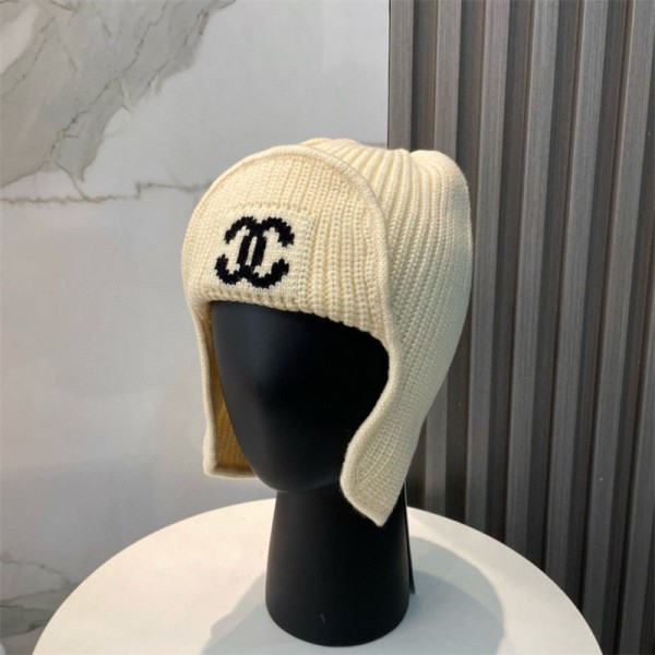 Chanel シャネルハイブランドニット帽 レディース 暖かい ニット帽子 ビーニー 帽子 耳当て付きニットキャップ 秋冬 防寒防風 柔らかい 通気性 ストレッチ 深め 小顔効果 通勤 通学 自転車 フリーサイズ