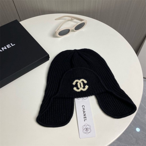 Chanel シャネルハイブランドニット帽 レディース 暖かい ニット帽子 ビーニー 帽子 耳当て付きニットキャップ 秋冬 防寒防風 柔らかい 通気性 ストレッチ 深め 小顔効果 通勤 通学 自転車 フリーサイズ