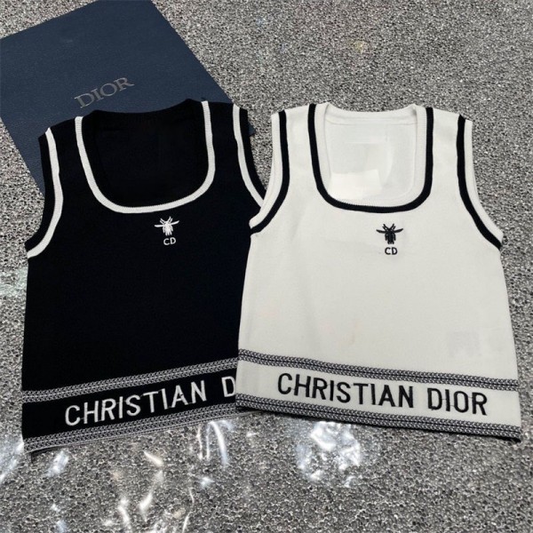 Dior ディオール ハイブランドtシャツ レディース ノースリーブ ニット ショート丈 カットソー トップス リブニット ハイネック タートルネック セーター 薄手 スリム  モックネック