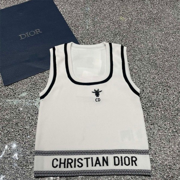 Dior ディオール ハイブランドtシャツ レディース ノースリーブ ニット ショート丈 カットソー トップス リブニット ハイネック タートルネック セーター 薄手 スリム  モックネック