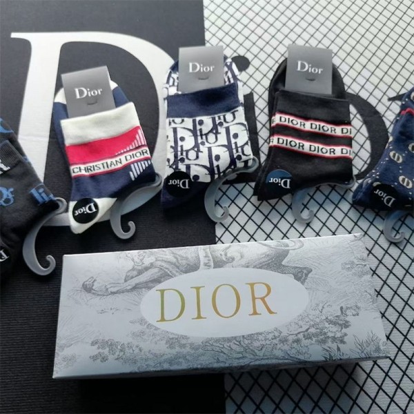 Dior ディオール ブランド ソックス 大人気コットン 靴下 メンズ 通気性ブランドミドルソックス 高品質上質な コットン ソックス くつした 5足セット