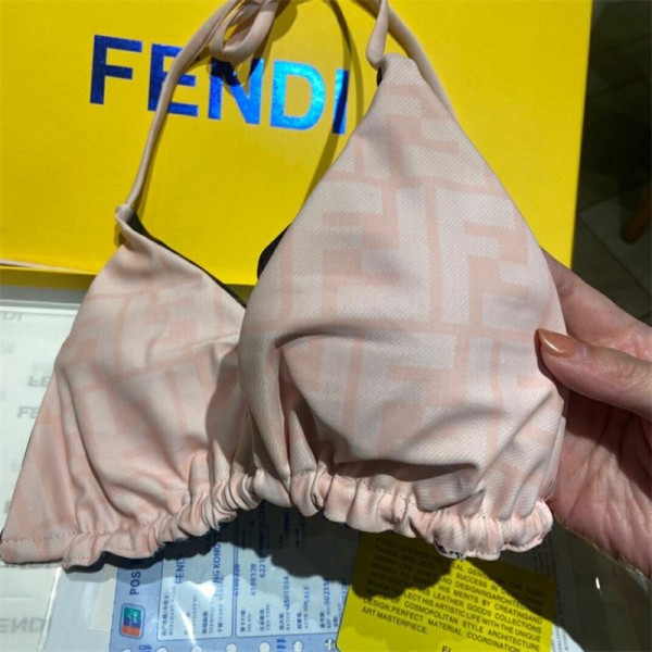 FENDI ビキニ セット フェンディ 水着 ホルターネック ハイブランド スイムドレス リボン レオパード 三角 パッド入り ワイヤーなし レディース 体型カバー ファッション