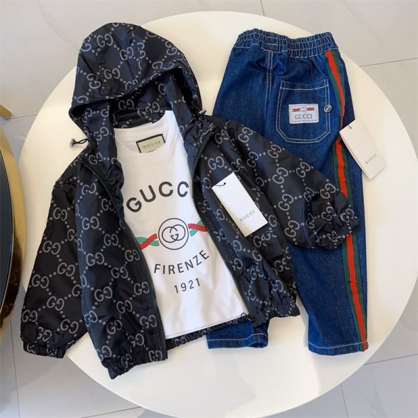 グッチ 子供服 男の子 上下セット ブランド Gucci ジャケットコート デニムパンツ 2点セット ボーイズ 厚手 モノグラム柄 ジーンズ ダメージ おしゃれ カジュアル 冬 春 秋 