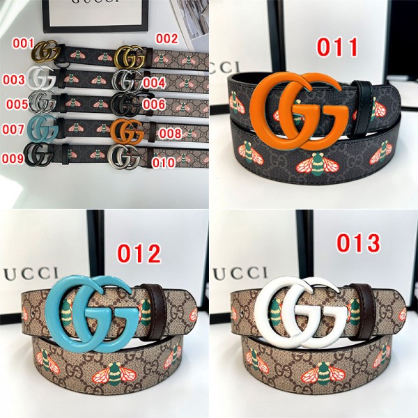 グッチ ブランド メンズベルト 蜜蜂プリント柄 gucci レザーベルト、ニュートラル合金ピンバックルベルトヒップホップスタイルの個性的なトレンドベルト