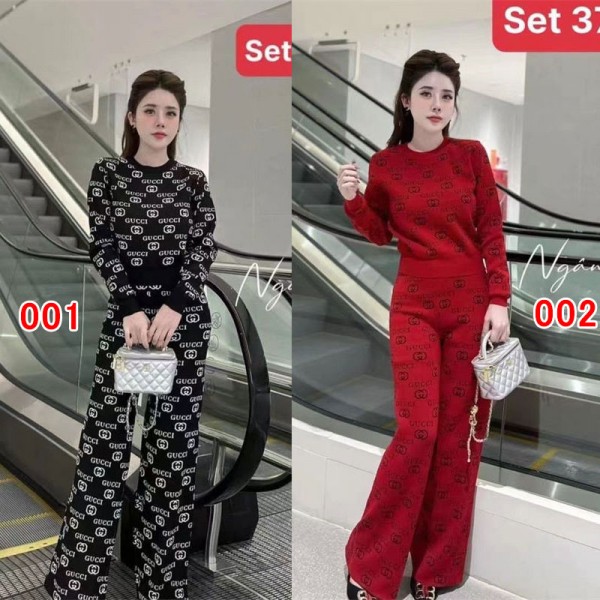 Gucci グッチ ブランド 秋冬服 レディース セットアップ  ニット ワイドパンツ レディース セットアップ パンツスーツ セーター 服装 ツーピース フォーマル 上下 二点セット 秋 冬 ファッション