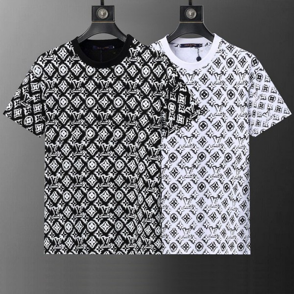 Lv ルイヴィトンtシャツハイブランド夏シャツ上着ブランド半袖tシャツ韓国 トップス 丸首tシャツ 大人の上質Tシャツ コットン製 柔らかい メンズ セレブ愛用 モノグラムTシャツ