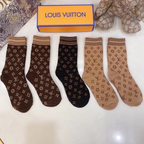 ルイヴィトン ブランドストッキング 靴下パロディ風 LOUIS VUITTON 靴下 ソックス 5足セット春秋夏 薄い 防臭 吸汗ソックス コーデ おしゃれ 肌に優しい ハイブランドソックス