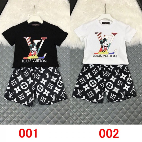 LV ルイヴィトン ディズニー ブランド 子供服 Tシャツ 半袖 2点セット 半パンツ  ファッション 2色 90 - 160cm