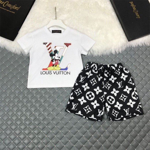 LV ルイヴィトン ディズニー ブランド 子供服 Tシャツ 半袖 2点セット 半パンツ  ファッション 2色 90 - 160cm