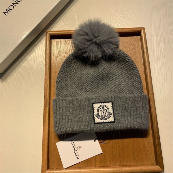 Moncler モンクレール ブランド ニット帽子レディース 冬 ニットキャップ 暖かい 毛糸の帽子 スノボ スキー 登山 自転車 アウトドア 用 ブラック/オレンジ フリーサイズ