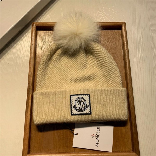 Moncler モンクレール ブランド ニット帽子レディース 冬 ニットキャップ 暖かい 毛糸の帽子 スノボ スキー 登山 自転車 アウトドア 用 ブラック/オレンジ フリーサイズ