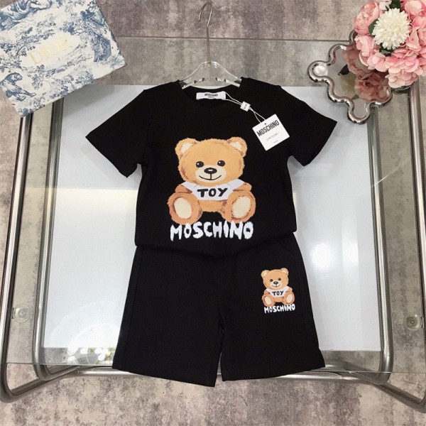 モスキーノ ブランド 子供服 Tシャツ ハーフパンツ 2点セット ファッション 潮流 定番ロゴ 半袖 Tシャツ 半ズボン スーツ 60 - 160cm