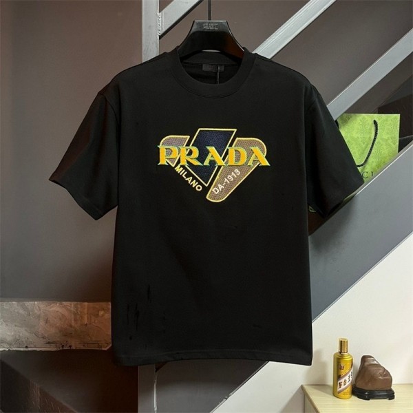 Prada プラダハイブランドtシャツ偽物レディースメンズブランドtシャツ上着カジュアル韓国 パチモン tシャツTシャツカットソーペアカップル