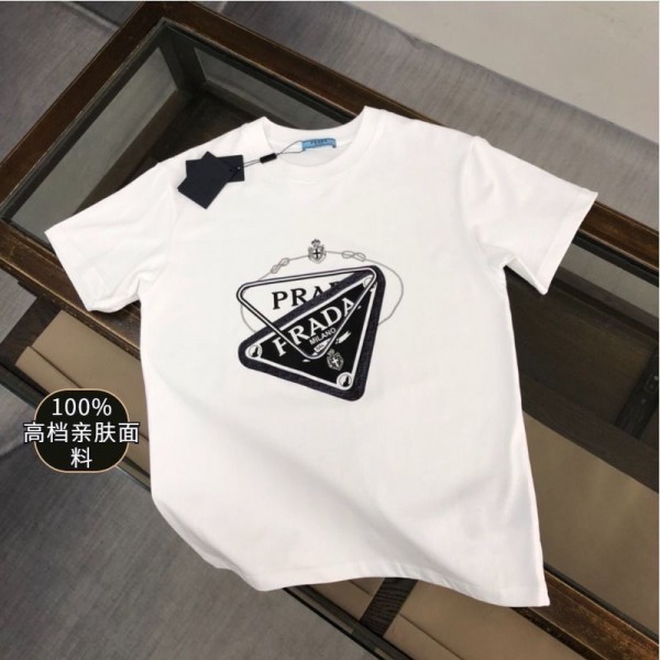 Prada プラダ Tシャツ ハイブランド 上着 メンズ ペアカップル 20代 30代40代tシャツ 激安 パロディ 大人の上質Tシャツ レディースtシャツ ユニセック ブランド韓国コピー 春夏秋シャツ