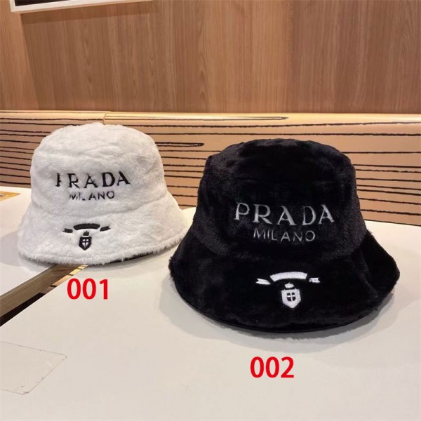 Prada プラダ ブランド帽子 レディース 秋冬バケットハット 小顔効果 もこもこ防寒対策 厚手 防寒 防風 保温 つば広帽子 折りたたみ ハット 可愛い おしゃれ 刺繍ロゴ 秋 冬