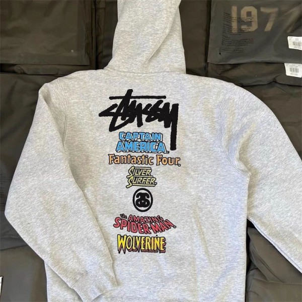 Stussy ステューシーハイブランドプリントパーカー トップス キッズ 裏起毛 裏ボア 長袖 フード付き 子供服 プルオーバー 厚手 暖かい 防寒服 インナー ゆったり 女の子 男の子 通学 通園 黒  100 110 120 130 140 150 160cm