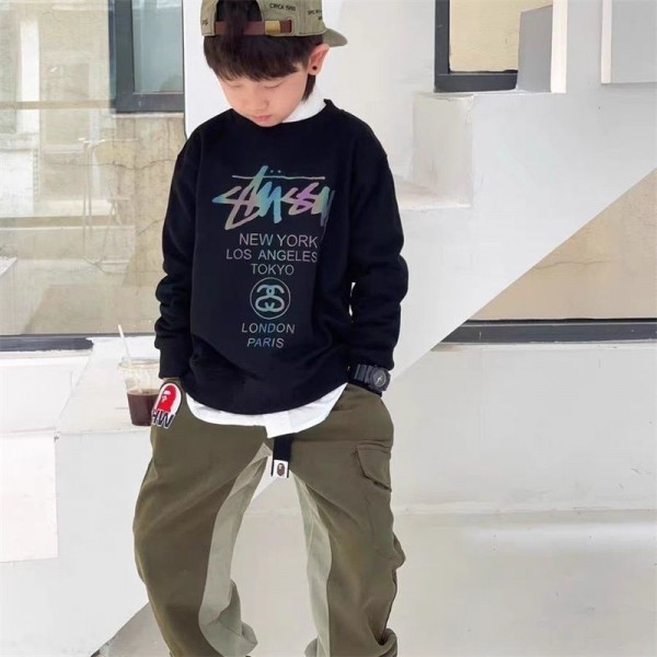 Stussy ステューシーブランドトレーナー キッズ ジャージ 女の子 男の子 裏起毛 スポーツウェア 男女兼用 ハーフジップ 春秋冬 スポーツ スウェットシャツ100 - 160cm