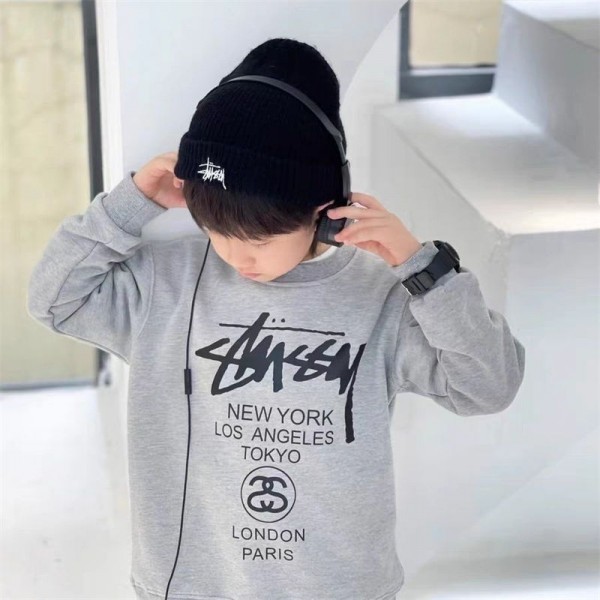 Stussy ステューシーブランドトレーナー キッズ ジャージ 女の子 男の子 裏起毛 スポーツウェア 男女兼用 ハーフジップ 春秋冬 スポーツ スウェットシャツ100 - 160cm