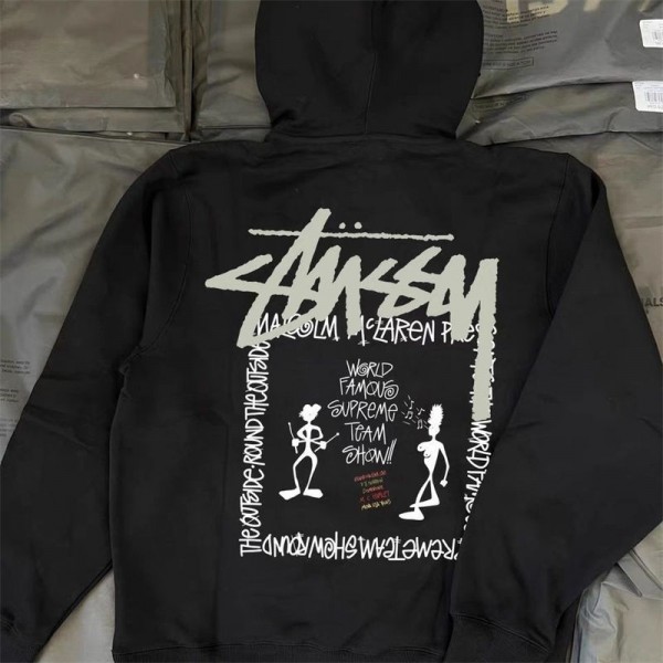 Stussy ステューシー ハイブランドキッズ秋冬服 パーカー トップス キッズ 裏起毛 裏ボア 長袖 フード付き 子供服 プルオーバー 厚手 暖かい 防寒服 インナー ゆったり 女の子 男の子 通学 通園 黒 100 - 160cm