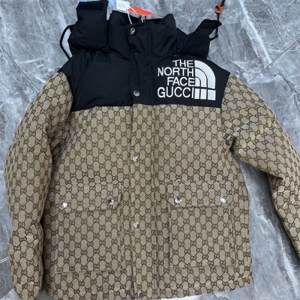 ザノースフェイス＆GUCCI ハイブランドダウンジャケット ショート THE NORTH FACE&グッチダウンコート 中綿コート M - 5XL ジャンパー フード付き 着脱可 厚手 防寒 防風 保温 メンズ アウター 秋冬 冬 冬物 おしゃれ ファッション カジュアル